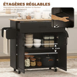 Dessert îlot de cuisine multi-rangements tiroirs placard 2 portes avec étagère réglable 105 x 36 x 85 cm noir