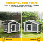 Niche pour Chien Extérieur Abri Jardin Surélevé Plancher Amovible Auvent de Porte et Toit Imperméable 98x76x69,5cm Gris