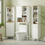 Meuble de rangement au-dessus des toilettes avec porte cannelée, compartiments, étagère réglable, 65x25x170cm, blanc
