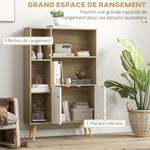 Bibliothèque scandinave meuble de rangement dim. 80L x 23,5l x 123H cm 5 niches placard 2 portes pieds effilés inclinés