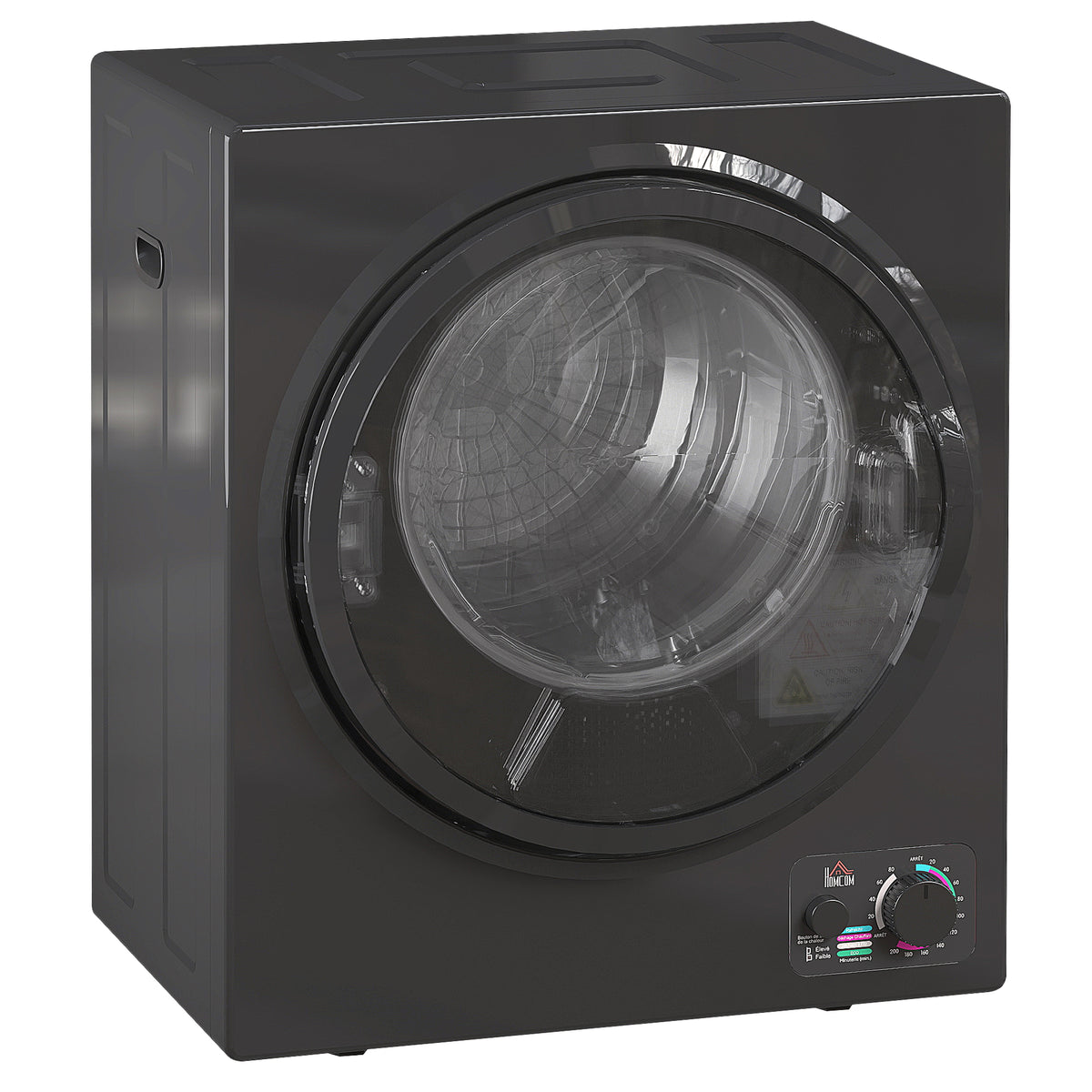 Sèche-linge électrique portable 850W, capacité 33L 4 modes de fonctionnement, acier inoxydable, 49 x 40,5 x 60 cm, noir