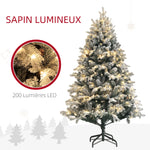 Sapin de Noël Artificiel 180 cm lumineux LED 793 Branches enneigées grand réalisme support en acier pliable Vert