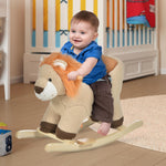 Cheval à Bascule modèle Lion Fonction Musicale Selle Grand Confort Peluche Courte Douce Pour Enfants 18-36 Mois Bois peuplier Marron dim. 68L x 35l x 50H cm