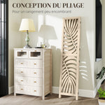 Paravent interieur en bois 3 panneaux 120 x 170 cm, pliable et portable, motif de feuille, design amovible, bois naturel
