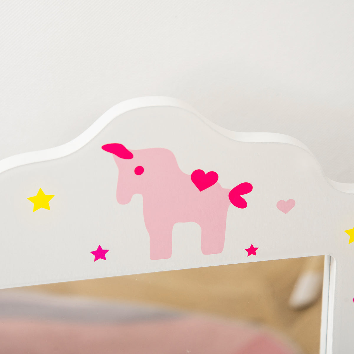 Coiffeuse Enfant avec Tabouret, Miroir triptyque et tiroir Coulissant - Coiffeuse dim. 63L x 40l x 85,5H cm