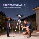 Télescope Astronomique pour Adultes et Débutants 70 mm, 2 Oculaire 40X/16X, Trépied Réglable, 80 x 80 x 135 cm, Blanc