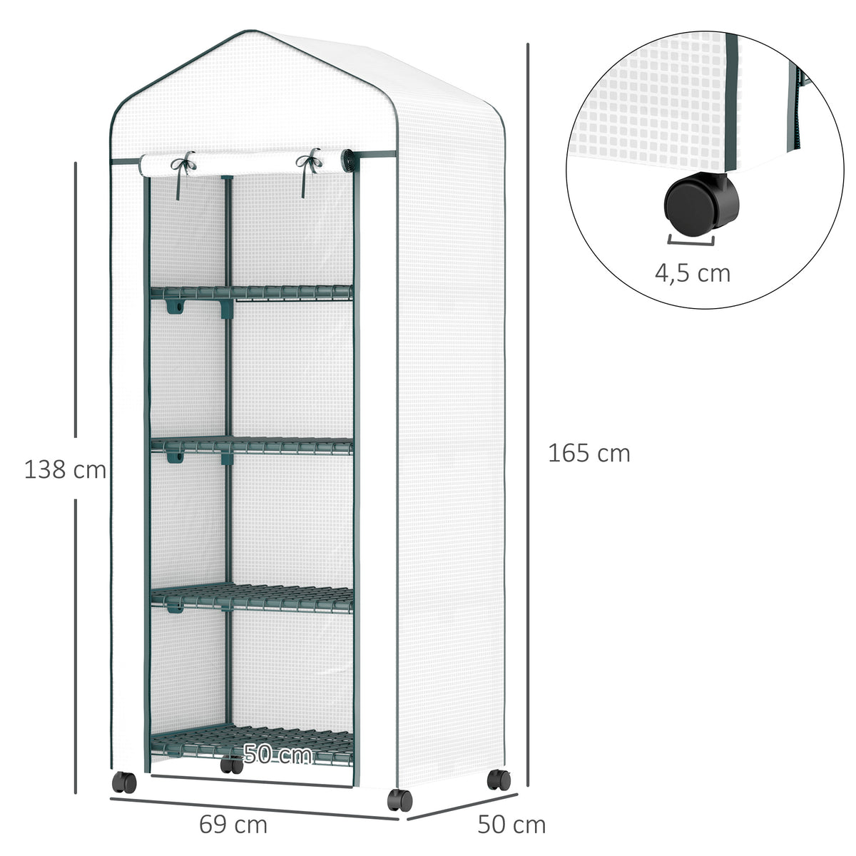 Serre de jardin balcon étagère serre 4 niveaux 69 x 50 x 165 cm acier époxy bâche amovible PE haute densité blanc