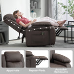 Fauteuil releveur électrique fauteuil relax électrique avec repose-pied télécommande et 2 pochettes 76x90x105cm marron
