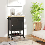 Carrello da cucina con ruote, carrello di servizio, piano di lavoro in legno di gomma, cassetto, 63,5 x 40 x 90 cm, nero