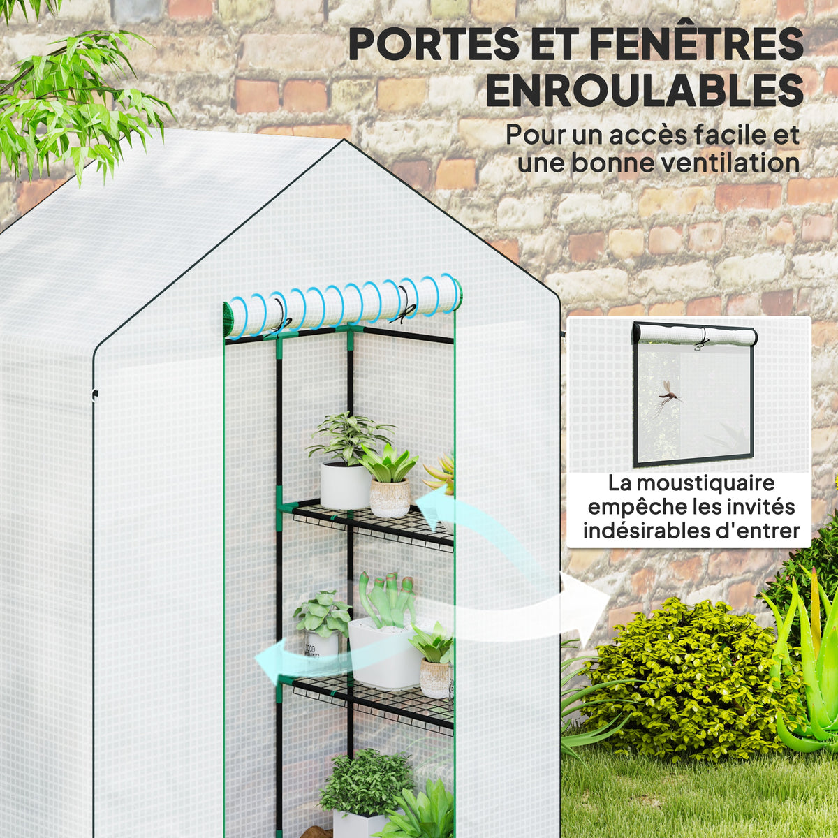 Serre de jardin avec 1 porte 1 fenêtre étagères 3 niveaux pour Légumes Plantes Fleurs Bâche PE 143 x 74 x 190 cm blanc