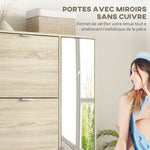 Meuble à chaussures avec 4 abattants, 2 placards et façades miroir pour 16 paires de chaussures, meuble d'entrée