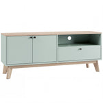 Meuble TV 120 cm, meuble télé pour téléviseur jusqu'à 36 pouces avec 2 portes, tiroir, compartiment ouvert, vert clair