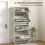 Meuble à chaussures 2 en 1 façades miroir 4 portes abattants, étagères réglables, jusqu'à 24 paires, 76l x 26P x 168H cm