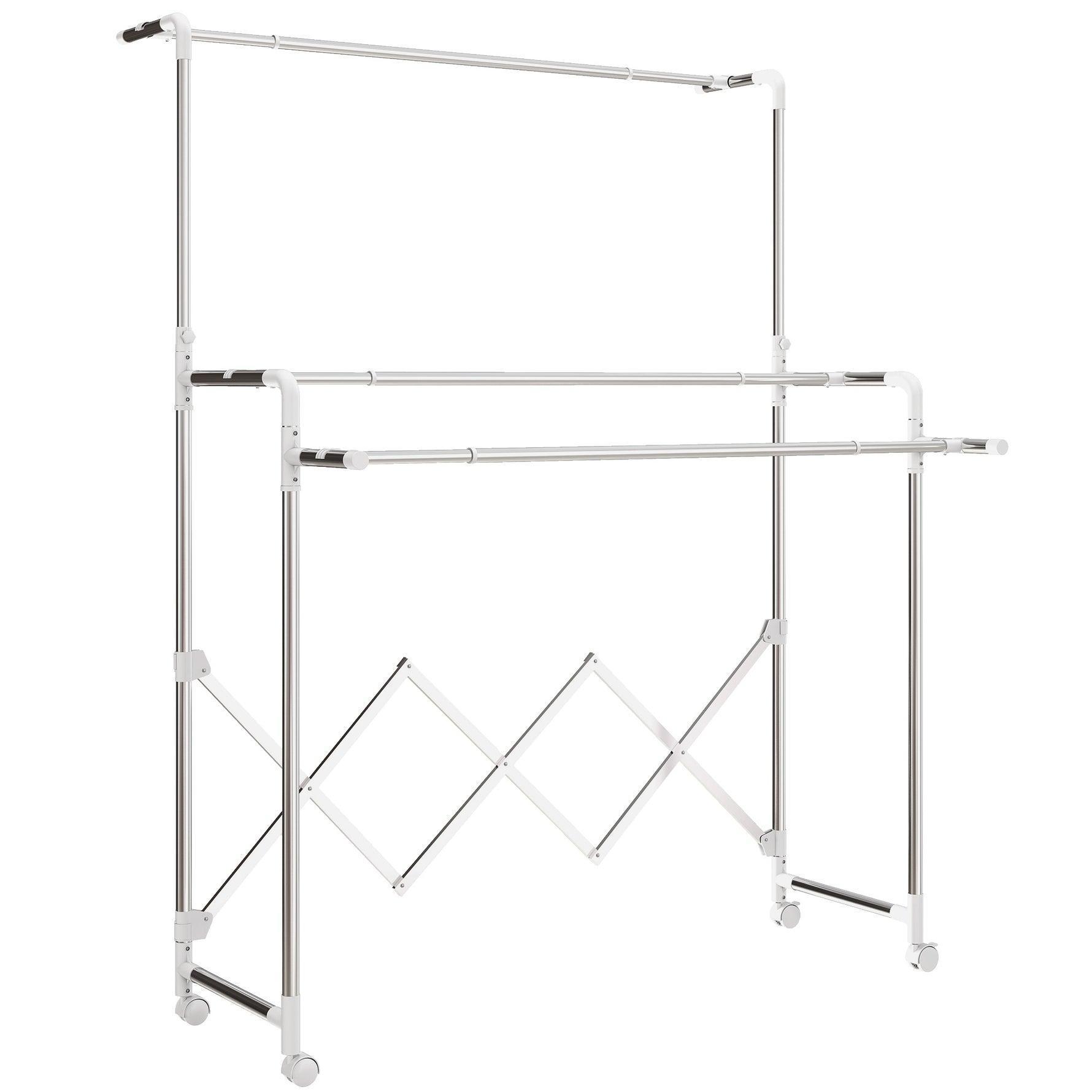 Séchoir à linge pliable étendoir linge intérieur à 3 barres réglables et 4 roulettes 104-150 x 103 x 145-197 cm argent