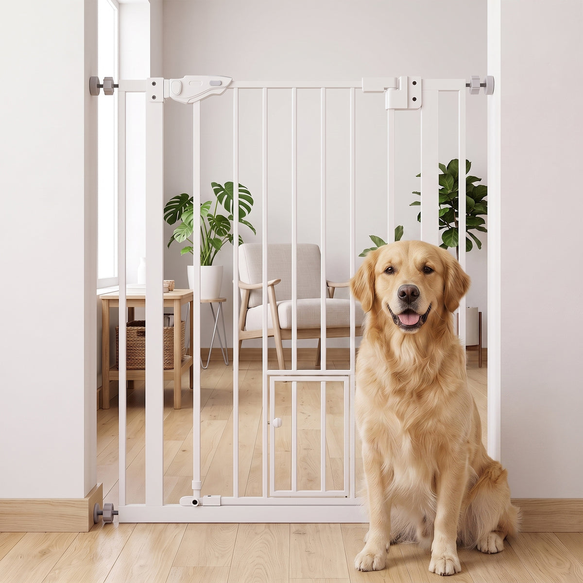 Cancelletto di sicurezza per animali 104H cm con porta a chiusura automatica, sistema a doppia chiusura senza foratura