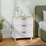 3-drawer dresser, modern storage unit with solid wood legs and wood-effect top, 60 x 38 x 71 cm, white