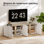 Meuble TV, banc TV avec 4 portes à fermeture amortie, étagère réglable et passe-câbles, 135 x 38 x 45 cm, blanc