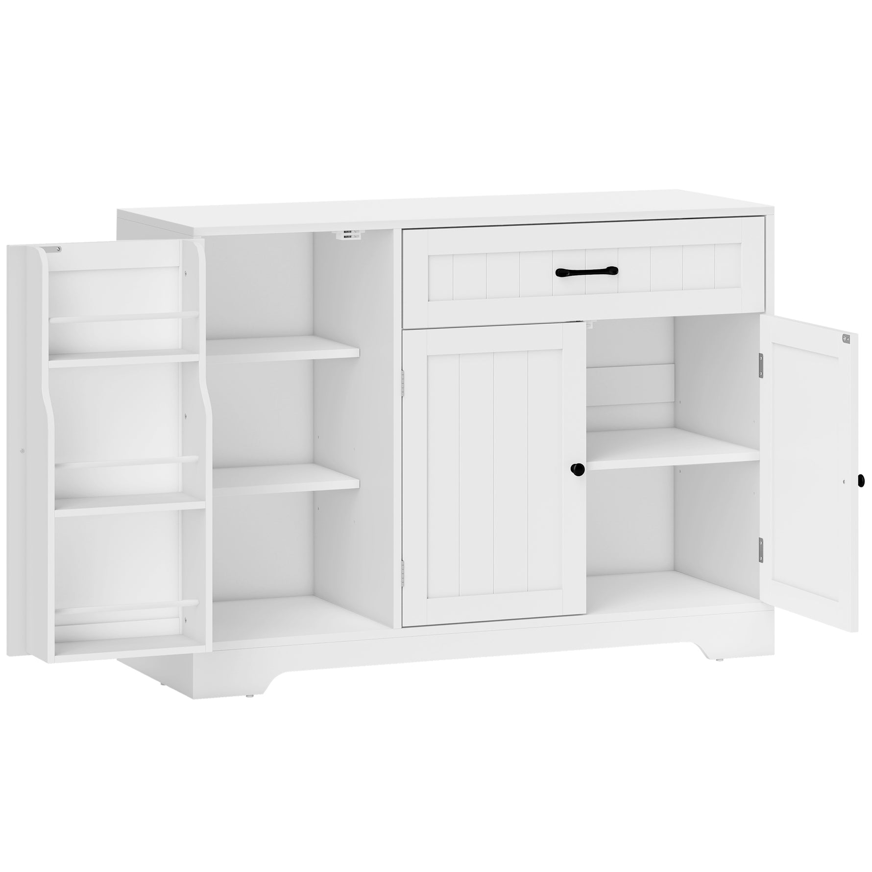 Buffet cuisine, meuble de rangement avec tiroir, 3 portes à fermeture douce, racks-porte et étagères réglables, blanc