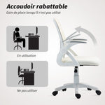 Chaise bureau ergonomique, fauteuil de bureau en maille avec accoudoirs relevables, hauteur réglable, blanc