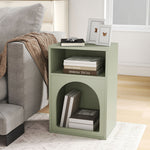 Lot de 2 tables de chevet, table de nuit avec compartiments ouverts, design arqué, 40 x 30 x 60 cm, vert clair