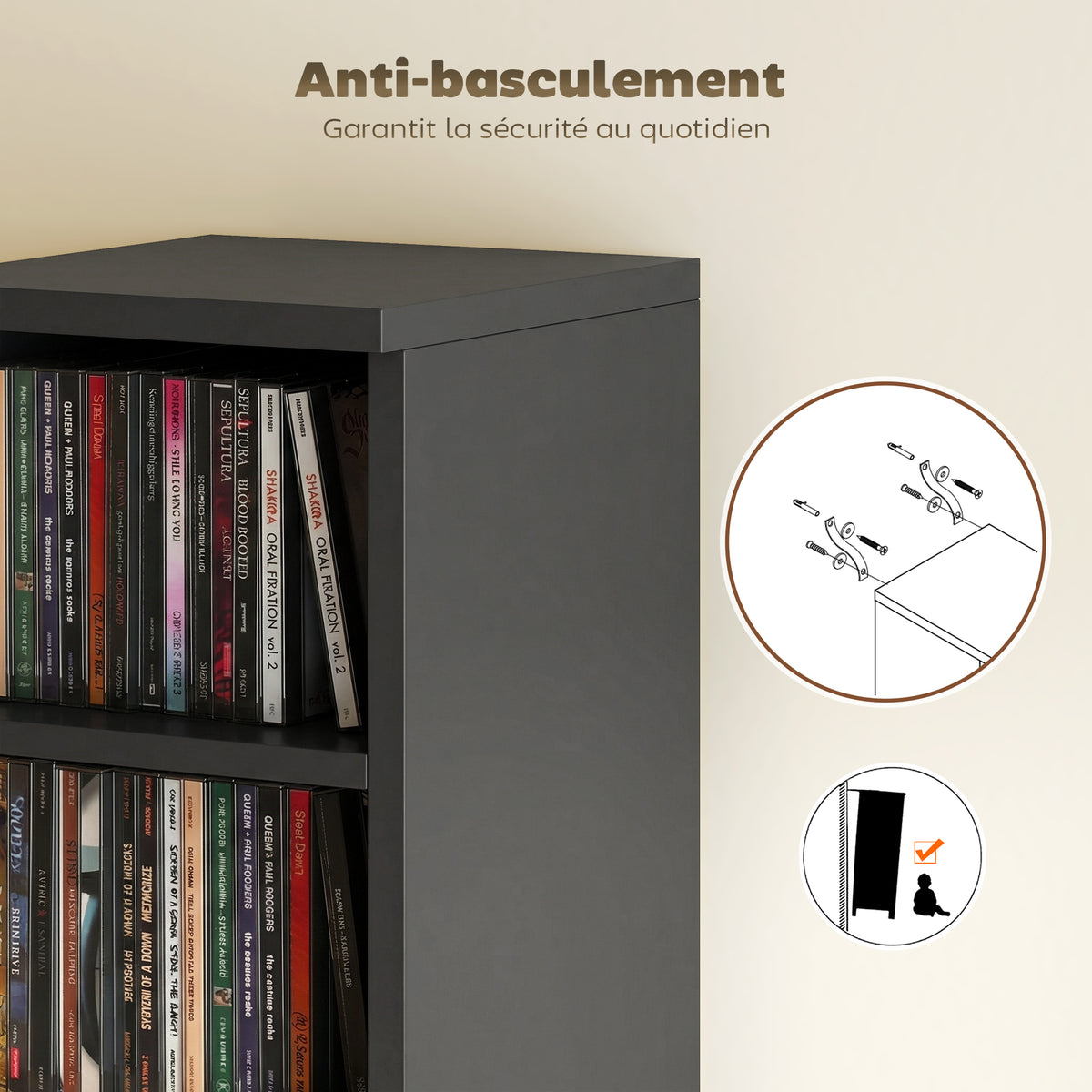 Lot de 2 étagères colonnes armoire de rangement CD-DVD 12 compartiments 21 x 22,5 x 88,5 cm capacité 204 CD noir