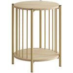 Table d'appoint, bout de canapé à 2 niveaux avec étagère de rangement et cadre en acier, Ø 41 x 49 cm effet bois naturel