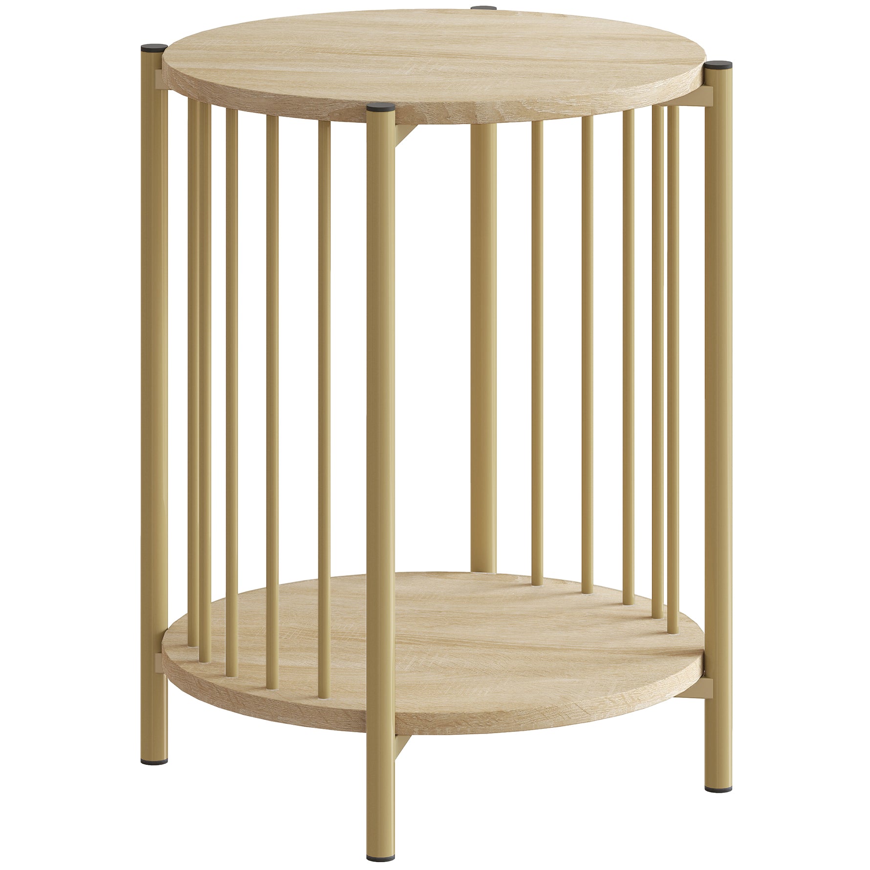 Table d'appoint, bout de canapé à 2 niveaux avec étagère de rangement et cadre en acier, Ø 41 x 49 cm effet bois naturel