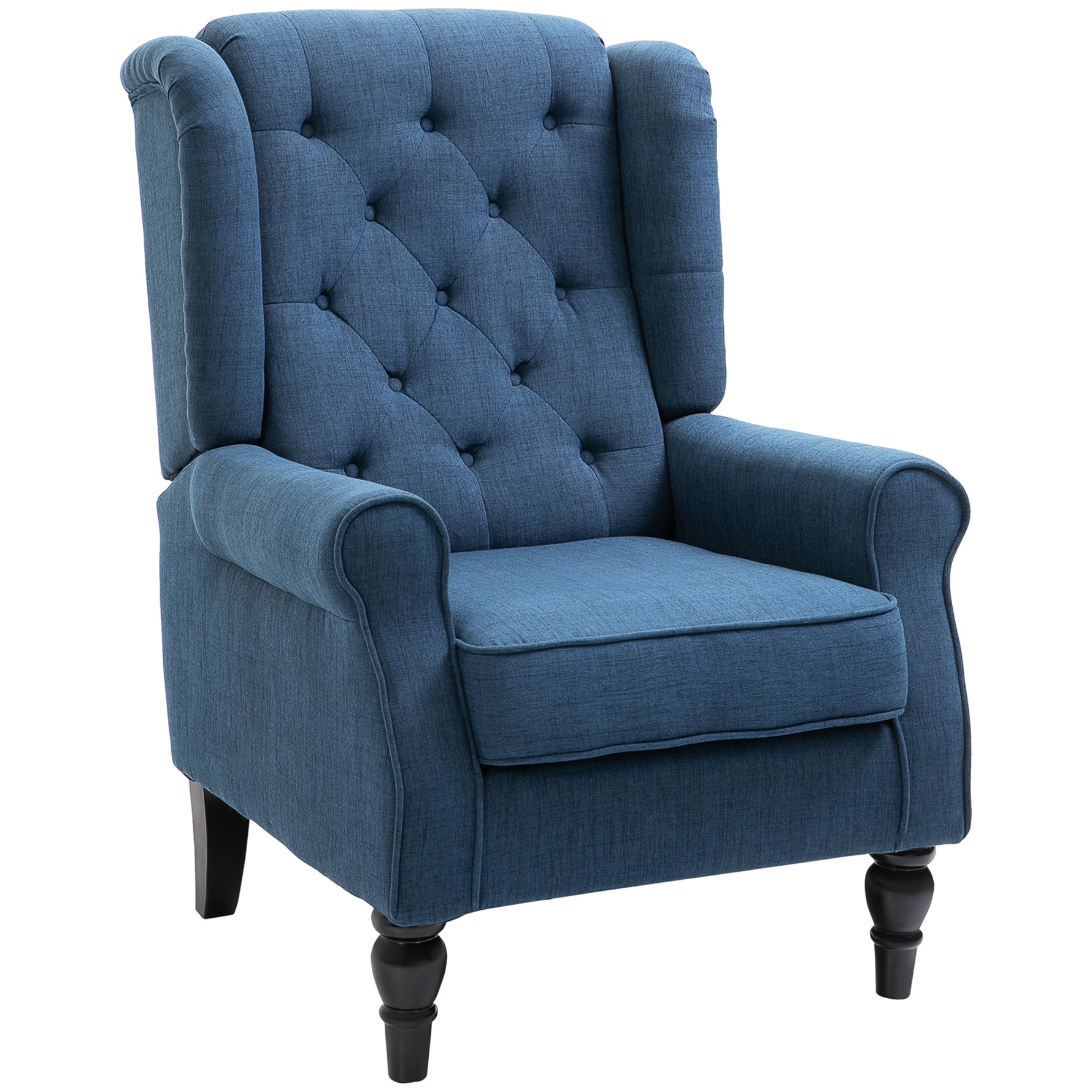 Fauteuil de Salon, Fauteuil Capitonné avec Pieds en Bois, Assise Large, Grand Confort, Classique, 74x86x102cm, Bleu