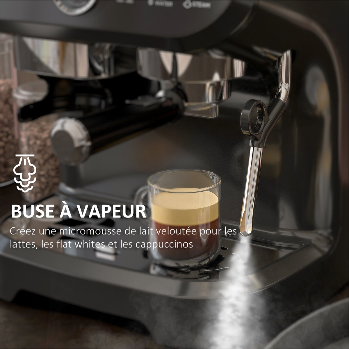 Espressomaschine 1600 W mit Mahlwerk, Dampfdüse, italienischer 15-Bar-Pumpe, 2-L-Wassertank, schwarz