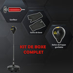 Punching ball sur pied réglable hauteur 133 -151 cm, sac de frappe sur pied 2 gants base lesté 45 x 45 x 133-151 cm noir