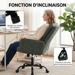 Chaise Bureau Ergonomique, Fauteuil de Bureau avec Hauteur Réglable, Assise Large, Fonction Bascule, Vert Foncé