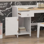 Bureau enfant avec chaise, table enfant avec tiroir, placard et large plateau, pour 3 à 6 ans, 80 x 39 x 59 cm, blanc