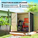 Metal Garden Shed 1.37m², Sloped Roof, 2 Lockable Doors, Gloves, UV-Resistant, 163x89x163cm, Dark Gray