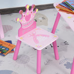 Ensemble table et 2 chaises enfant 3 pièces, pieds en bois massif, table avec chaise motif couronne, pour filles et garçons de 2 à 4 ans, rose