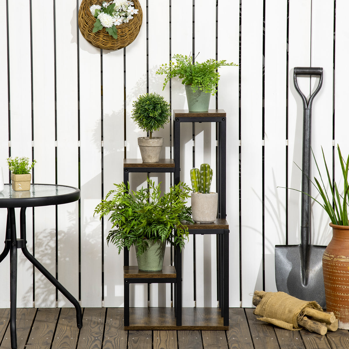 Support pour plantes étagère à fleurs 4 étagères différentes hauteurs structure acier 40 x 40 x 81 cm noir