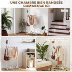 Portant à vêtements, porte-manteau sur roulettes avec étagère à chaussures et 5 crochets, 68 x 43 x 171 cm, blanc