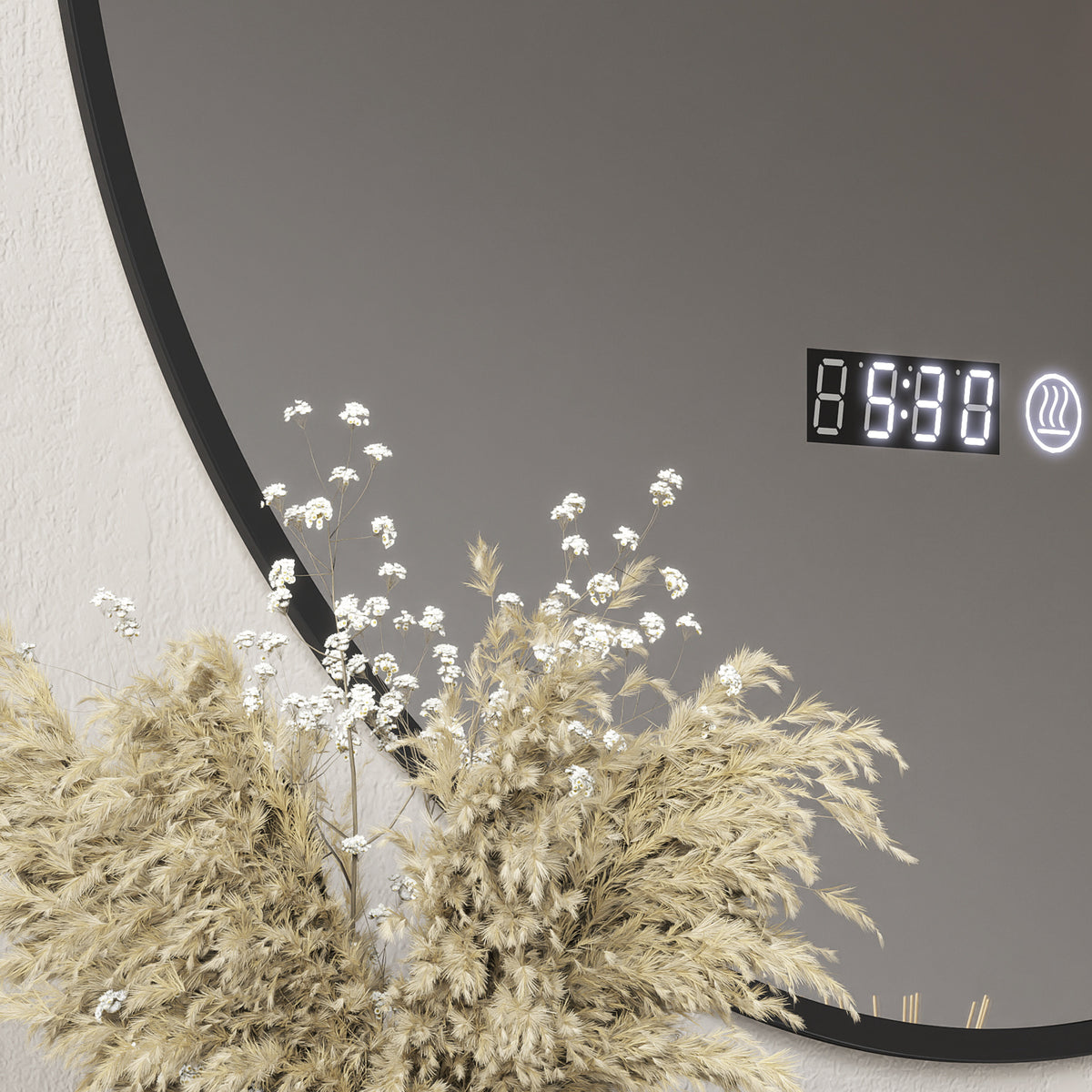 Miroir de salle de bain rond avec éclairage LED, intensité variable, fonction anti-buée, interrupteur tactile, noir