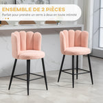 Lot de 2 tabourets de bar, chaises de bar avec dossier et repose-pieds, pieds en acier, 52 x 53 x 93 cm, rose