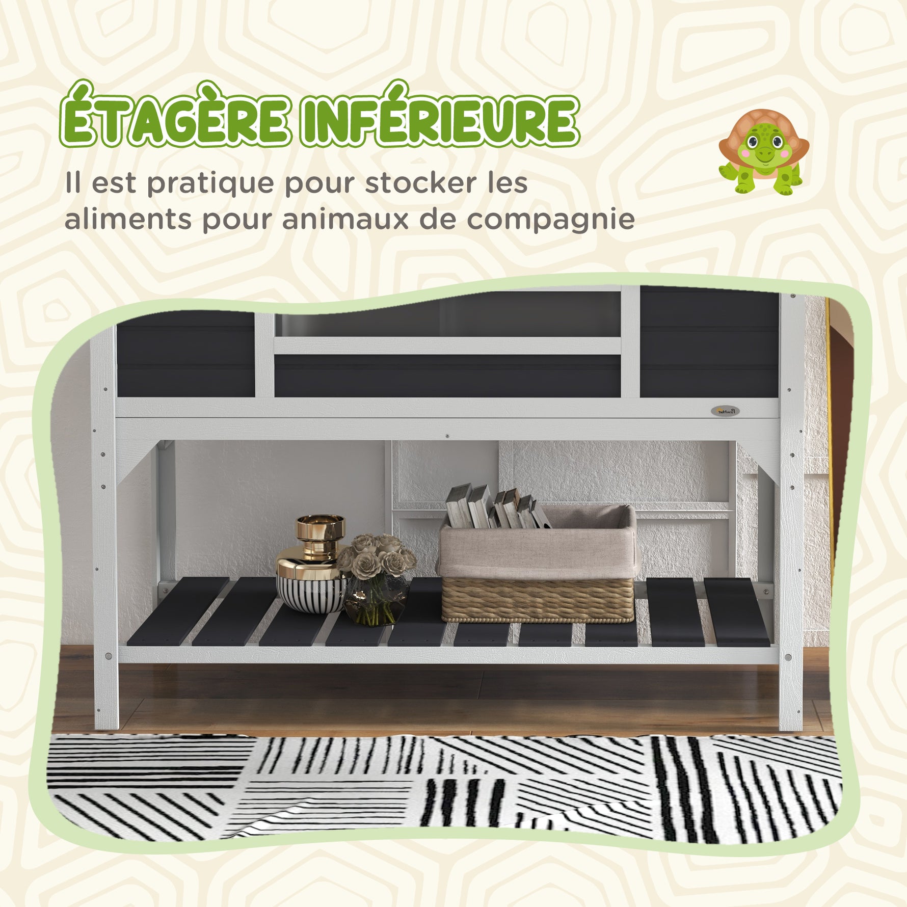 Maison tortue terrestre extérieure enclos tortue 2 niches support de lampe réglable bois massif 122 x 56,5 x 93 cm gris