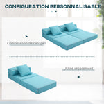 Chauffeuse canapé-lit convertible fauteuil 1 place avec 1 coussin déhoussable, tissu bleu