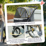 Poussette pour chien pliable avec panier de rangement, coussin lavable, roues en caoutchouc et auvent réglable, gris