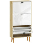 Meuble à chaussures, armoire à chaussures étroite, 3 tiroirs rabattables, porte haute brillante, 60x24x127cm, blanc