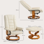 Verstelbare relaxfauteuil met voetensteun, draaibaar, houten frame, crèmekleurige kunstlederen bekleding