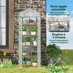 Serre de jardin balcon étagère serre 5 niveaux 0,69 x 0,49 x 1,93 m acier bâche amovible PE blanc