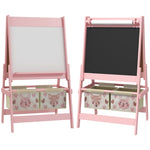 Kids' double-sided easel chalkboard with paper roll, 2 baskets, 54 x 46.5 x 93 cm, pink