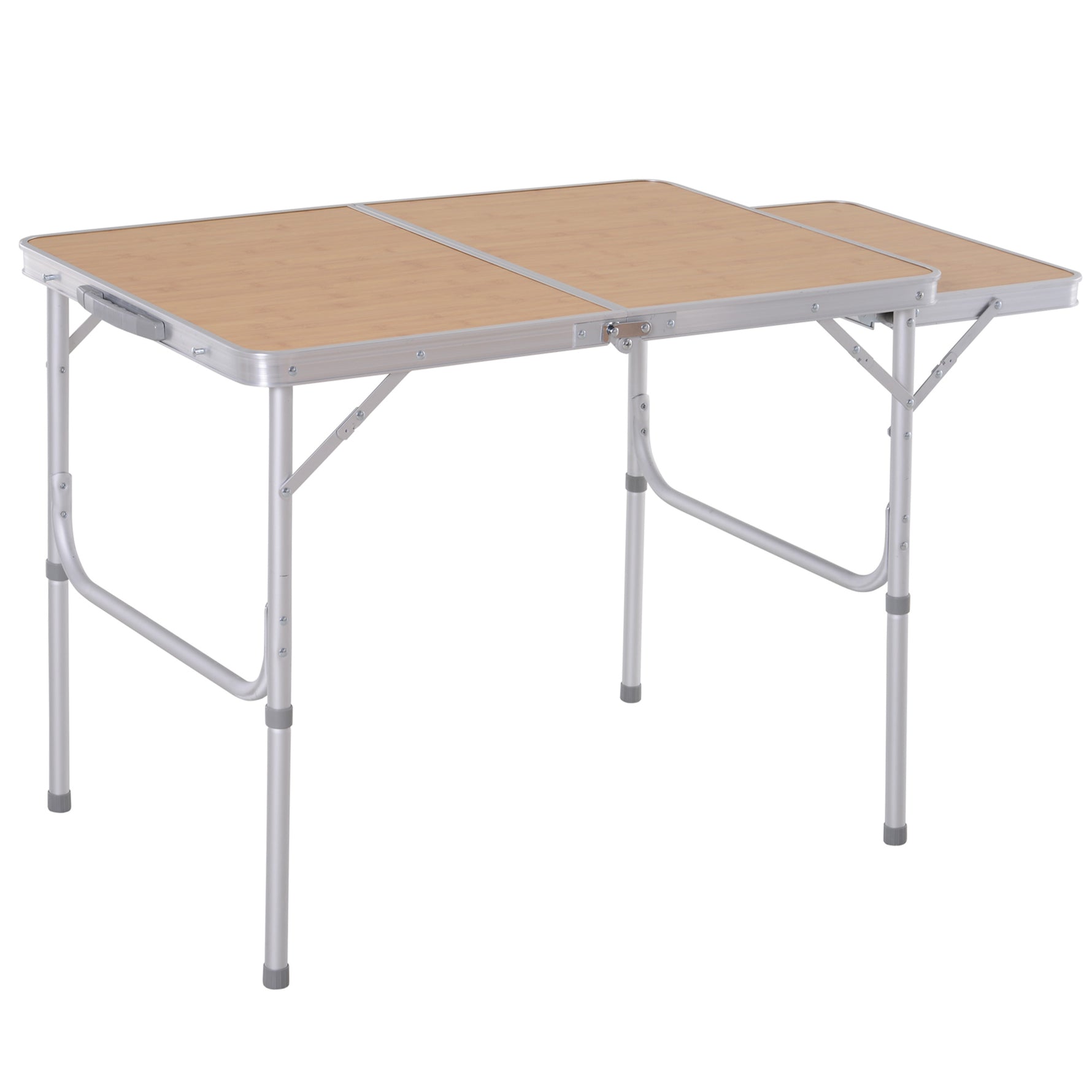 Table de camping pliante avec rallonge alu. MDF imitation bambou