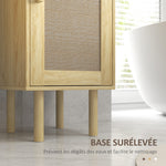Meuble salle de bain colonne rangement salle de bain avec portes en rotin tiroir 2 placards 32 x 30 x 170 cm chêne