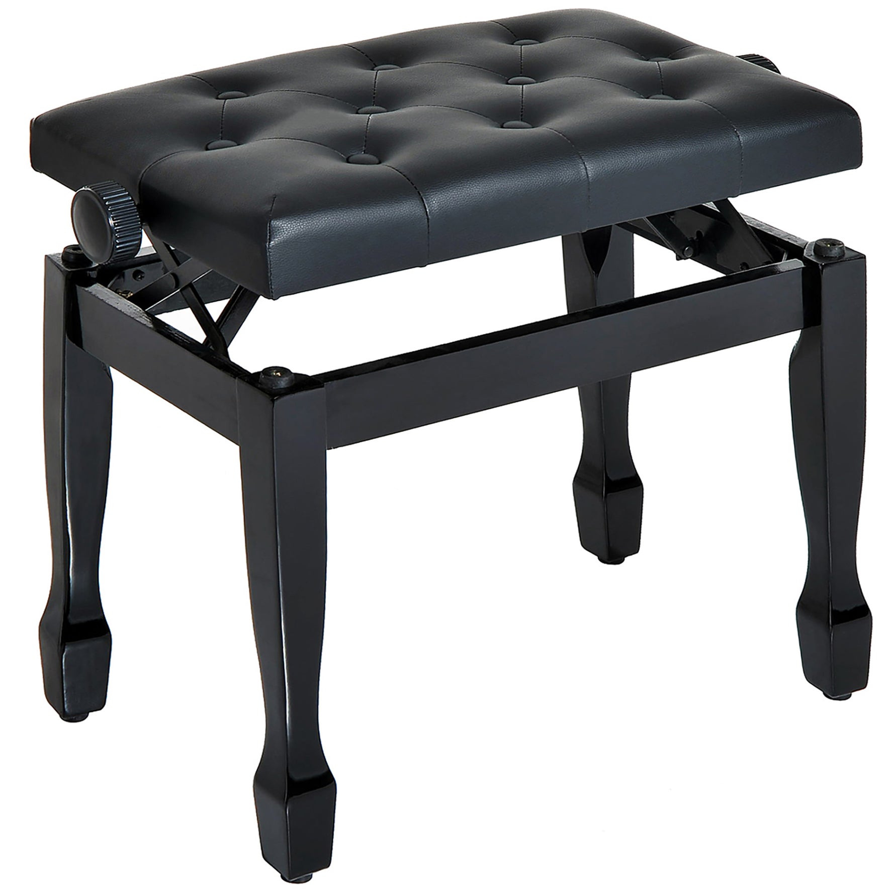 Banc de piano, banc de clavier réglable en hauteur en bois massif, tabouret piano avec siège rembourré polyuréthane à 10 boutons, stable et antidérapant, charge 200kg, noir