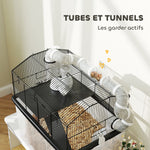 Cage pour hamster portable cage pour hamster avec rampe, gamelle, bouteille d'eau système de tuyaux 58 x 43 x 57 cm noir
