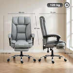 Chaise de bureau ergonomique, fauteuil de bureau inclinable avec repose-pieds, hauteur réglable, pivotante 360°, gris